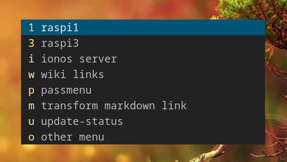 screenshot of custom command menu
